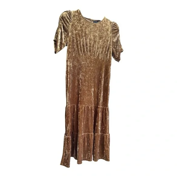 Who What Wear Maxi Dress M Gold Velour Tiered dress - Picture 5 of 6